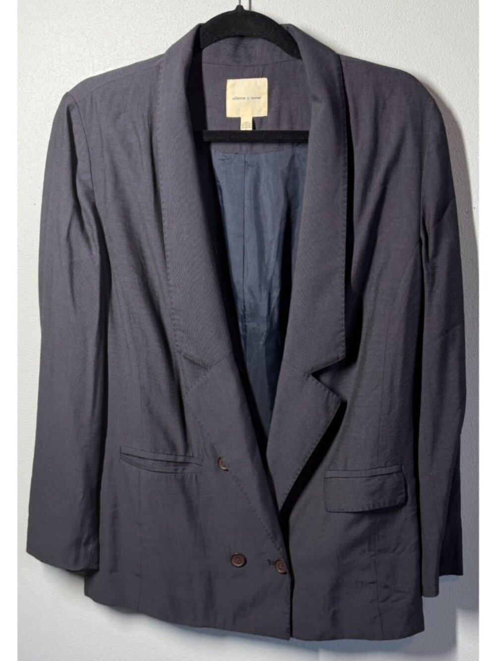 Silence + Noise Blazer Small Navy Blue Lyocell Blend Career Jacket Chic Minimali